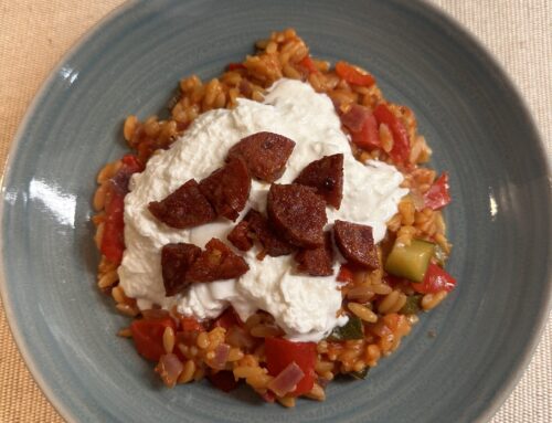 Spaanse orzo met chorizo & burrata🥫🍅🫑